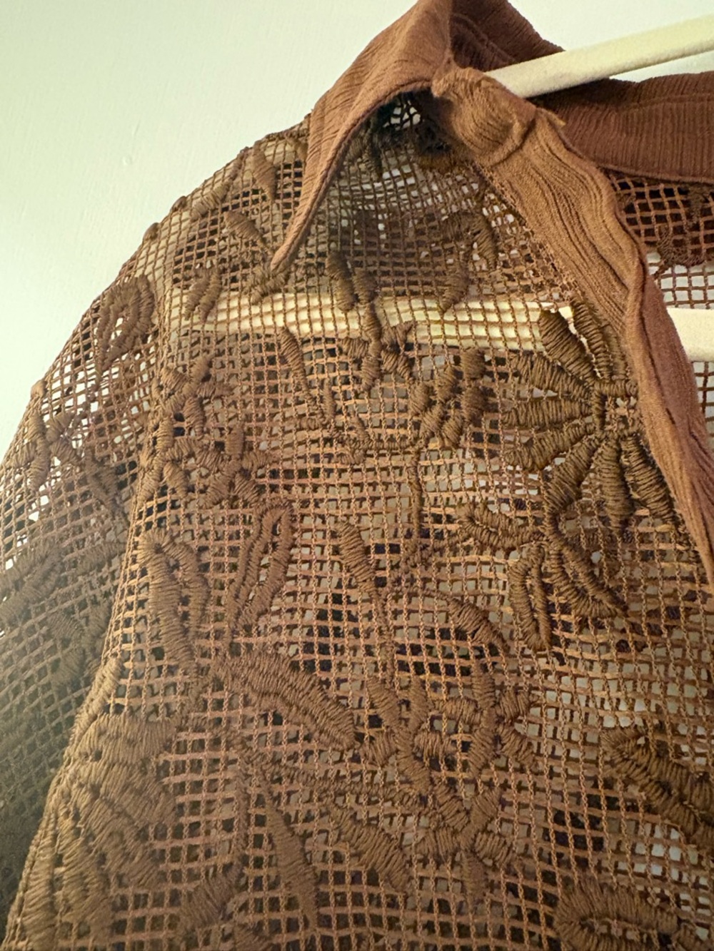 Jason Wu Brown Crochet Lace Button-Front Shirt Jacket - Picture 3 of 3